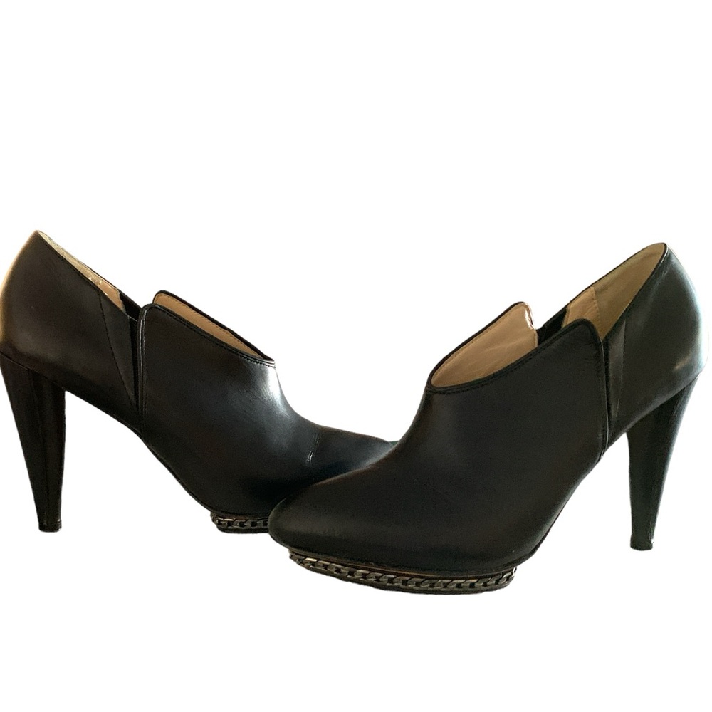 CAROLINNA ESPINOSA BLACK Leather Cetoulee Chain Heel Booties
